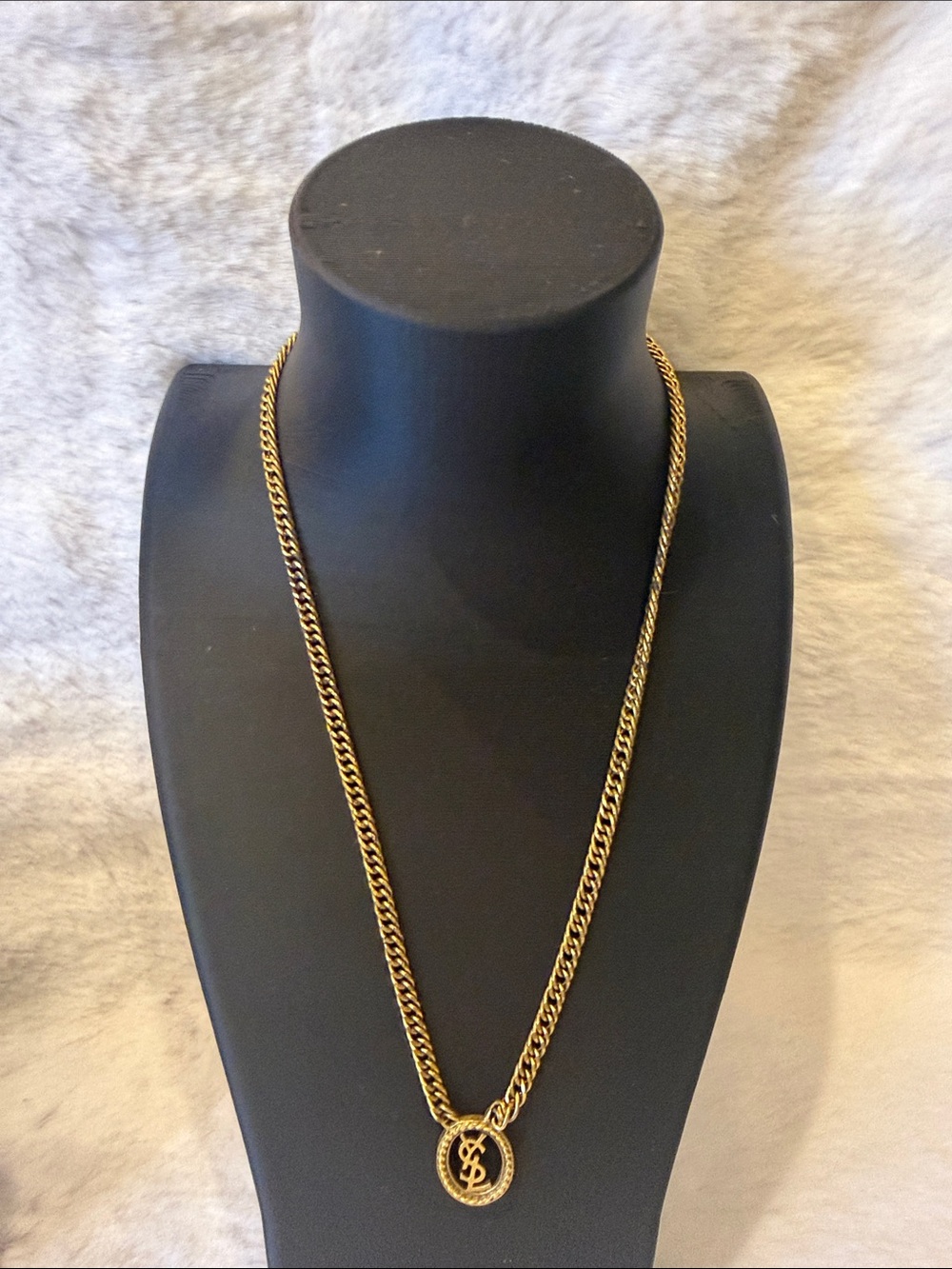 Yves Saint Laurent Gold Plated Twisted Chain Logo Pendant Necklace